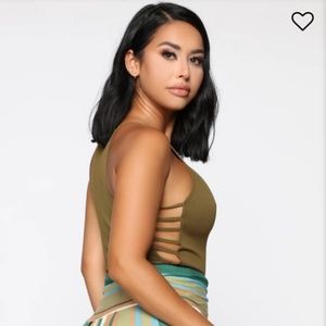Olive side caged bodysuit
